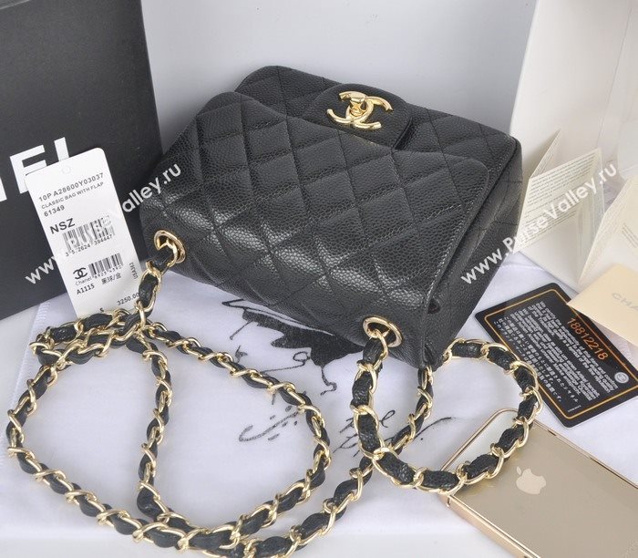 Chanel A1115 caviar lambskin small classic flap handbag black bag 5790