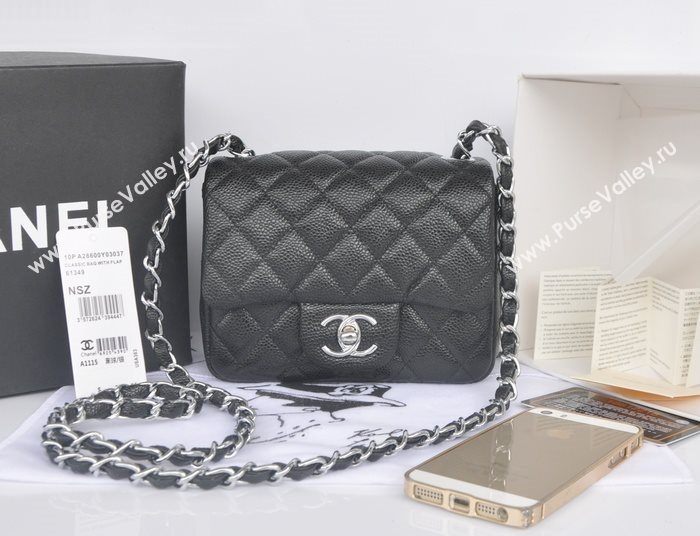 Chanel A1115 caviar lambskin small classic flap handbag black bag 5791