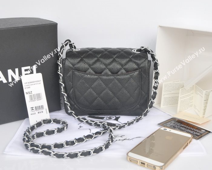 Chanel A1115 caviar lambskin small classic flap handbag black bag 5791