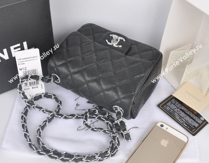 Chanel A1115 caviar lambskin small classic flap handbag black bag 5791