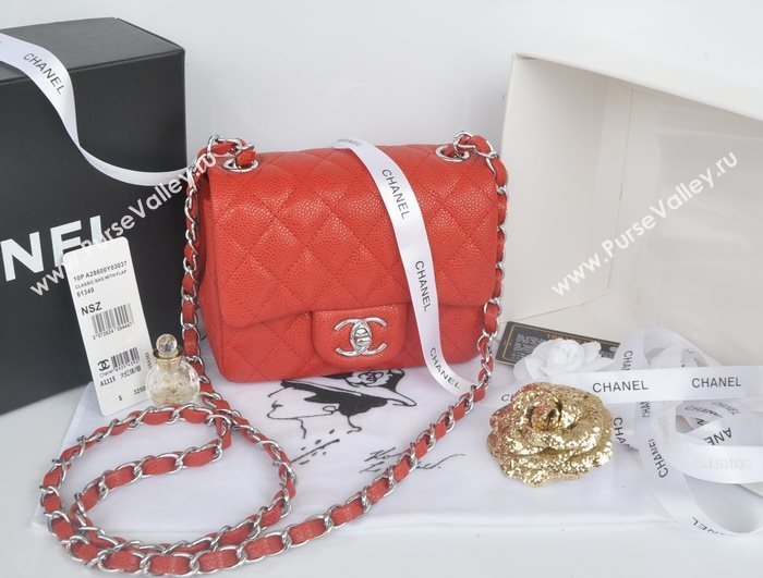 Chanel A1115 caviar lambskin small classic flap handbag red bag 5792