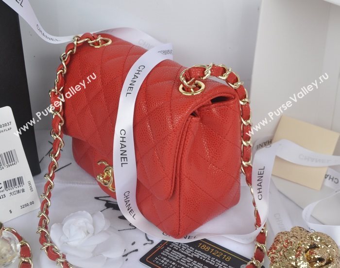 Chanel A1115 caviar lambskin small classic flap handbag red bag 5793