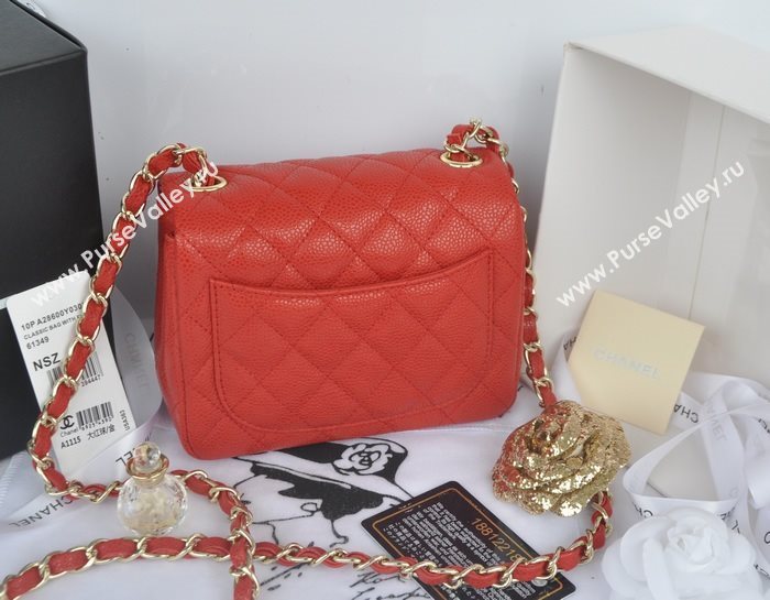 Chanel A1115 caviar lambskin small classic flap handbag red bag 5793