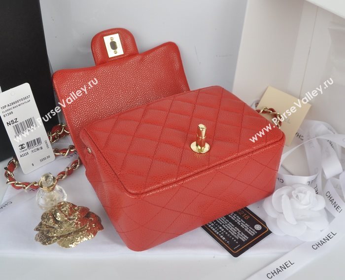 Chanel A1115 caviar lambskin small classic flap handbag red bag 5793