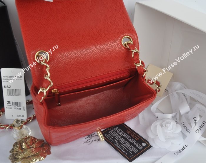 Chanel A1115 caviar lambskin small classic flap handbag red bag 5793