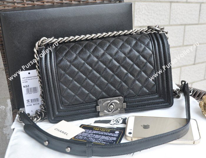 Chanel A67086 caviar lambskin medium le boy handbag black bag 5799