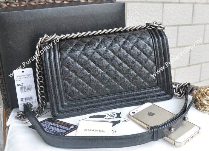 Chanel A67086 caviar lambskin medium le boy handbag black bag 5799