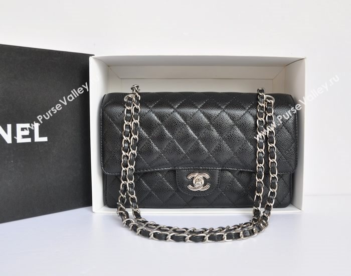 Chanel A1112 caviar lambskin classic flap handbag black bag 5712