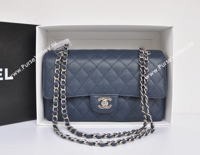 Chanel A1112 caviar lambskin classic flap handbag blue bag 5716