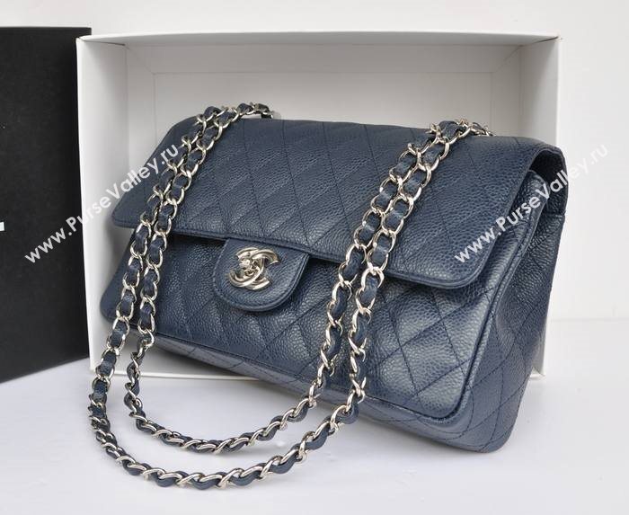 Chanel A1112 caviar lambskin classic flap handbag blue bag 5716