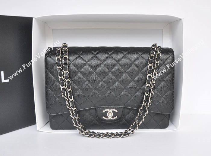 Chanel A36098 maxi caviar lambskin classic flap handbag black bag 5720
