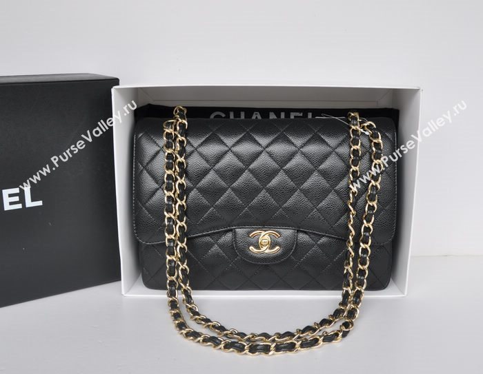 Chanel A36097 large caviar lambskin classic flap handbag black bag 5721