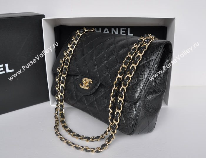 Chanel A36097 large caviar lambskin classic flap handbag black bag 5721