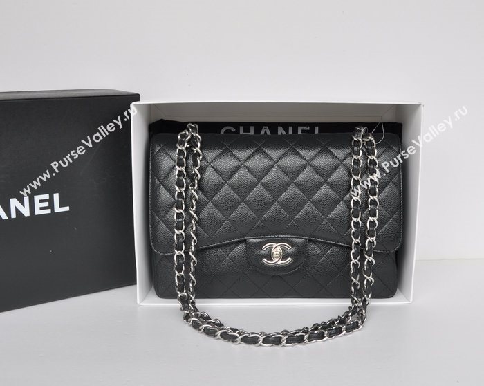 Chanel A36097 large caviar lambskin classic flap handbag black bag 5722