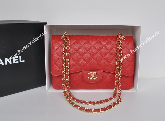 Chanel A36097 large caviar lambskin classic flap handbag red bag 5726