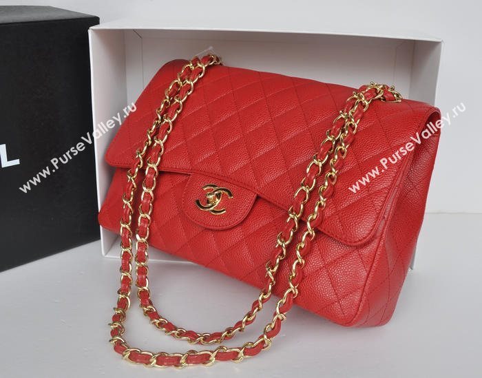 Chanel A36097 large caviar lambskin classic flap handbag red bag 5726