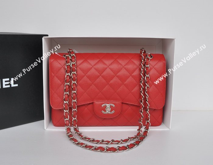 Chanel A36097 large caviar lambskin classic flap handbag red bag 5727