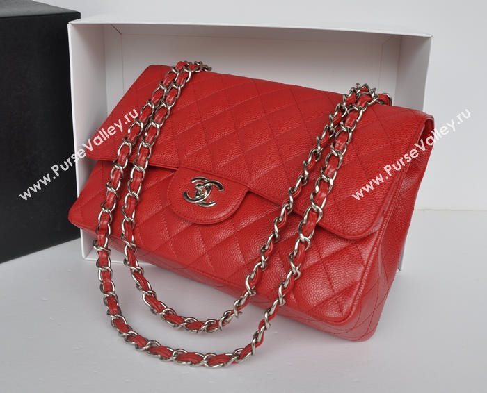 Chanel A36097 large caviar lambskin classic flap handbag red bag 5727