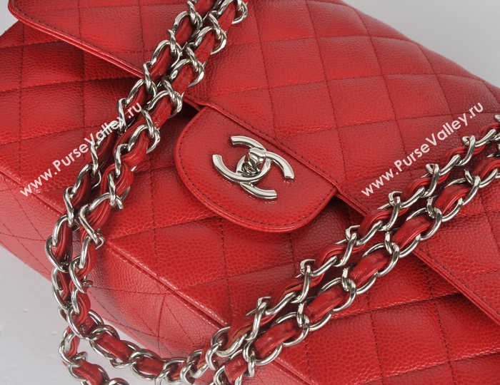 Chanel A36097 large caviar lambskin classic flap handbag red bag 5727