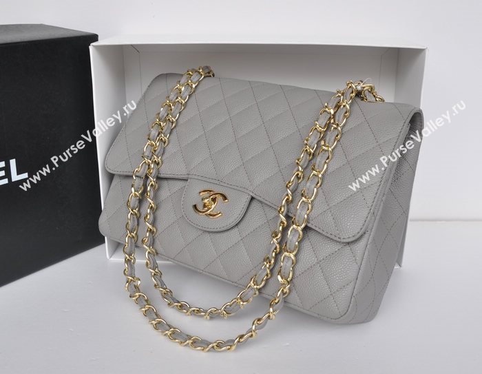 Chanel A36097 large caviar lambskin classic flap handbag gray bag 5728