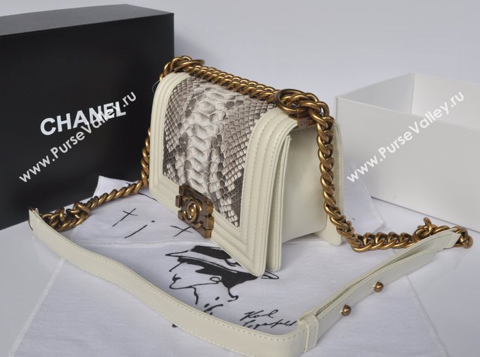 Chanel A66094 python leather le boy handbag gray bag 5734