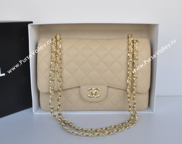 Chanel A36097 large caviar lambskin classic flap handbag apricot bag 5735