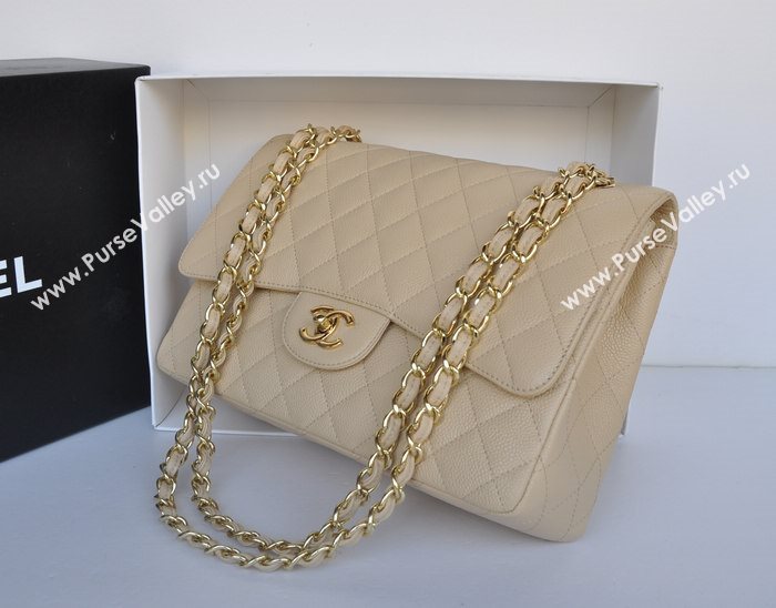 Chanel A36097 large caviar lambskin classic flap handbag apricot bag 5735