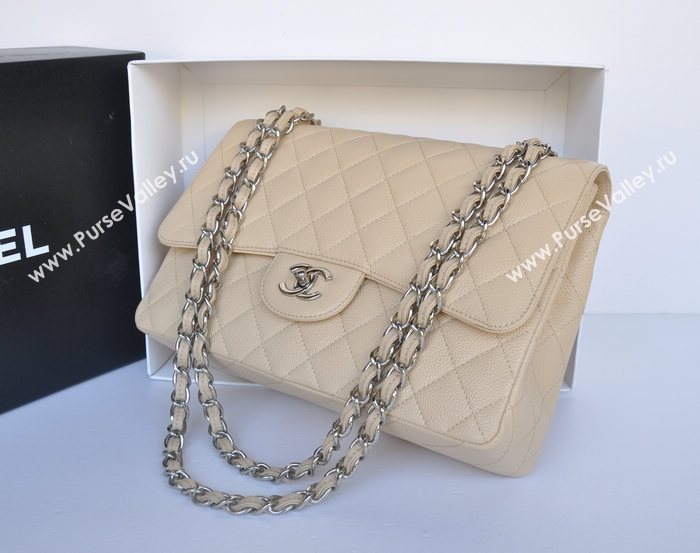 Chanel A36097 large caviar lambskin classic flap handbag apricot bag 5736