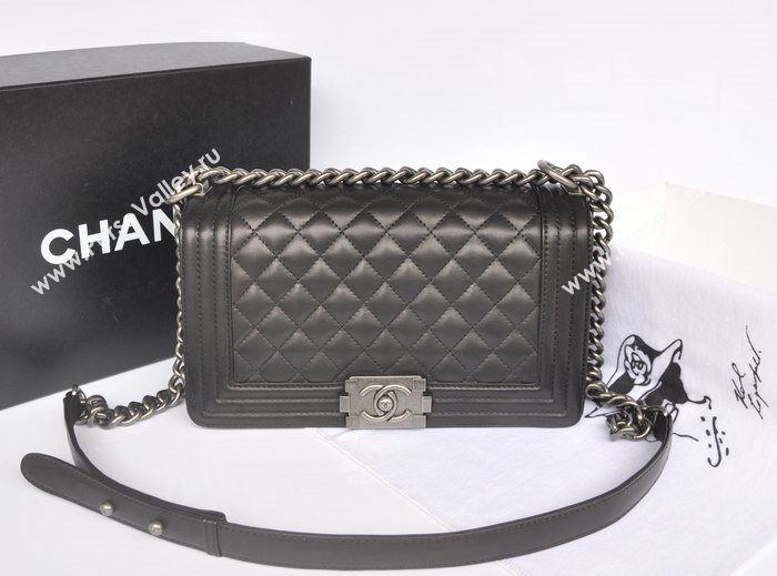 Chanel A67086 lambskin medium le boy handbag black bag 5737