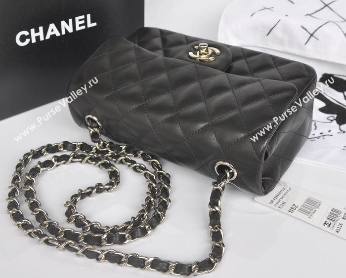 Chanel A1116 lambskin small classic flap handbag black bag 5738