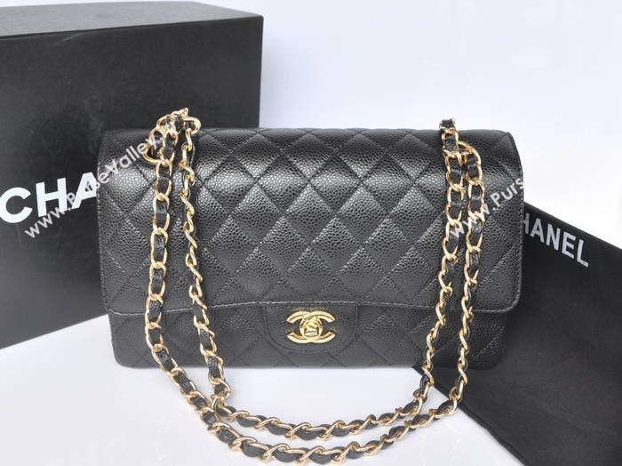 Chanel A1112 caviar lambskin classic flap handbag black bag 5739