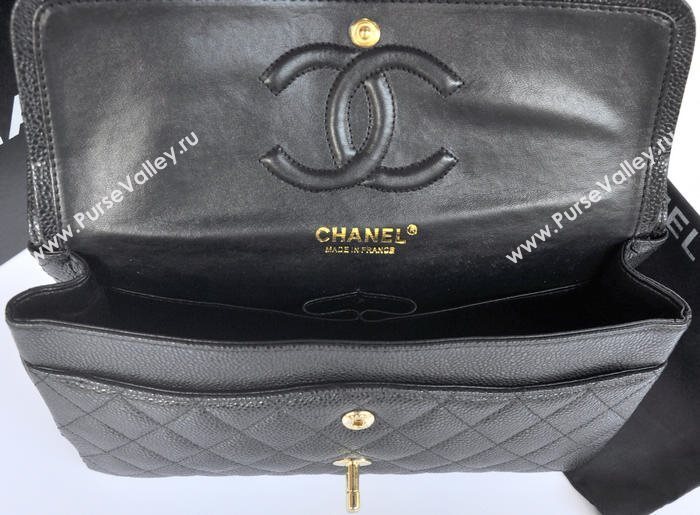 Chanel A1112 caviar lambskin classic flap handbag black bag 5739