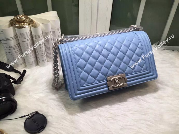 Chanel A67086 caviar lambskin medium le boy handbag blue bag 5840