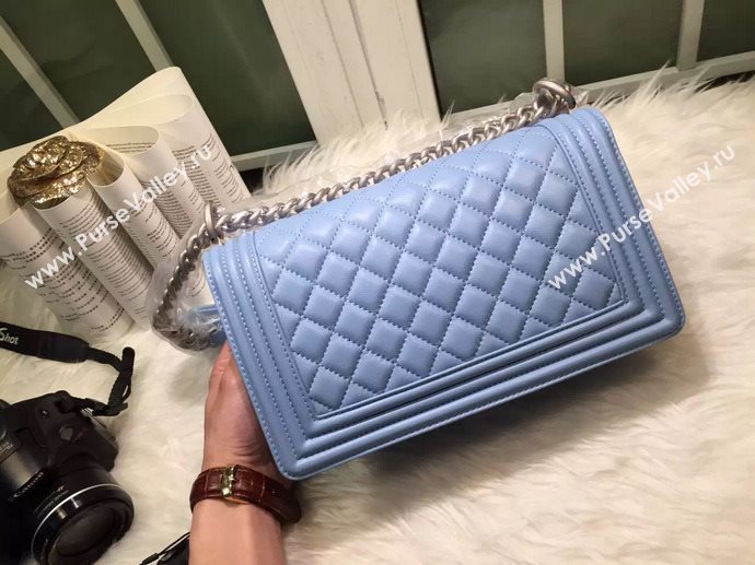 Chanel A67086 caviar lambskin medium le boy handbag blue bag 5840