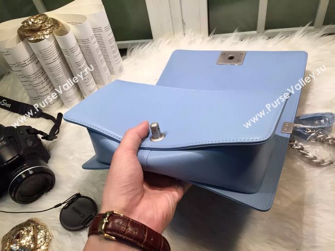 Chanel A67086 caviar lambskin medium le boy handbag blue bag 5840