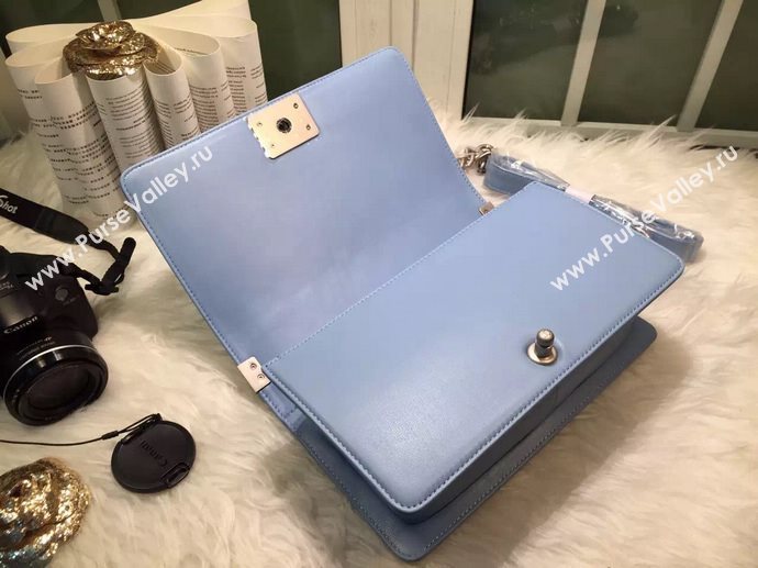 Chanel A67086 caviar lambskin medium le boy handbag blue bag 5840
