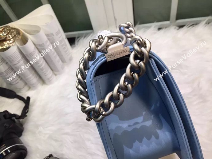 Chanel A67086 caviar lambskin medium le boy handbag blue bag 5840