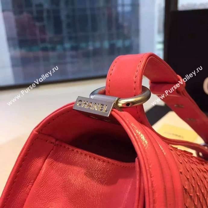 Chanel A66095 python leather medium le boy handbag red bag 5847