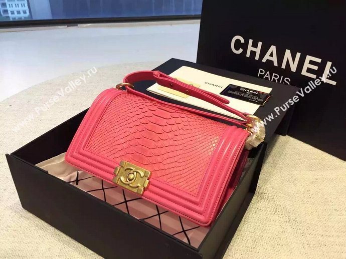 Chanel A66095 python leather medium le boy handbag red bag 5848