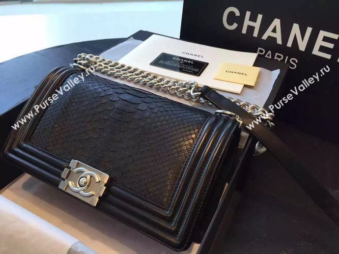 Chanel A66095 python leather medium le boy handbag black bag 5849