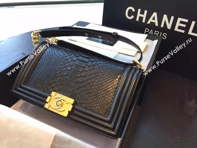 Chanel A66095 python leather medium le boy handbag black bag 5850