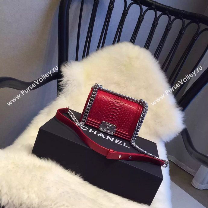 Chanel A66094 python leather small le boy handbag red bag 5852