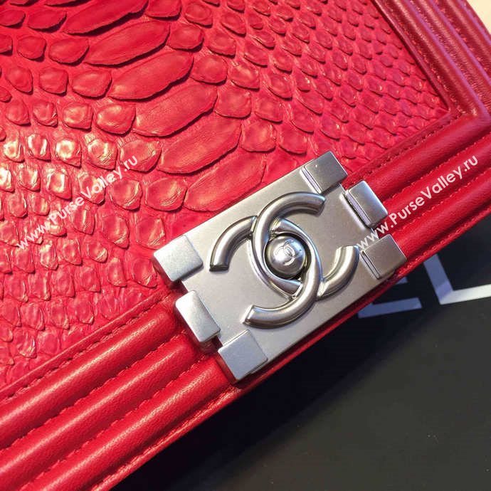 Chanel A66094 python leather small le boy handbag red bag 5852