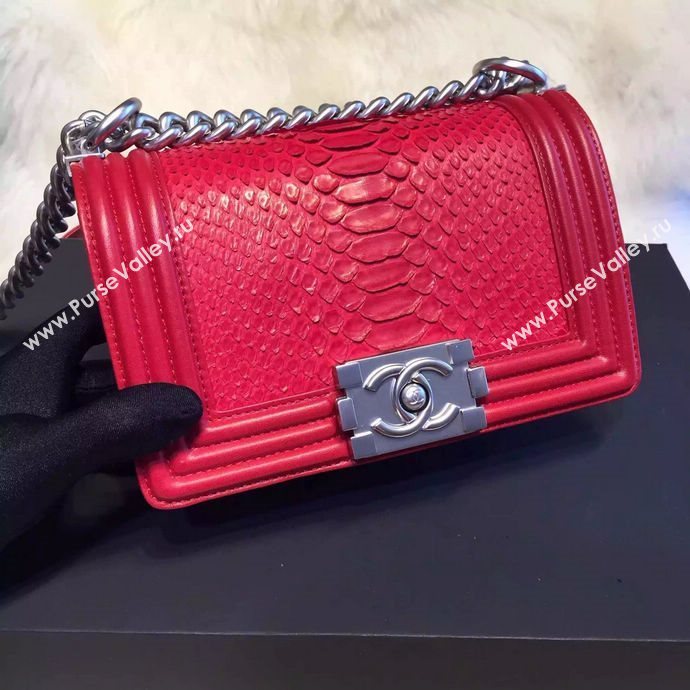 Chanel A66094 python leather small le boy handbag red bag 5852