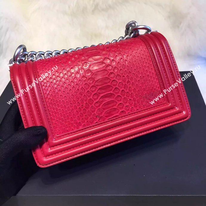 Chanel A66094 python leather small le boy handbag red bag 5852