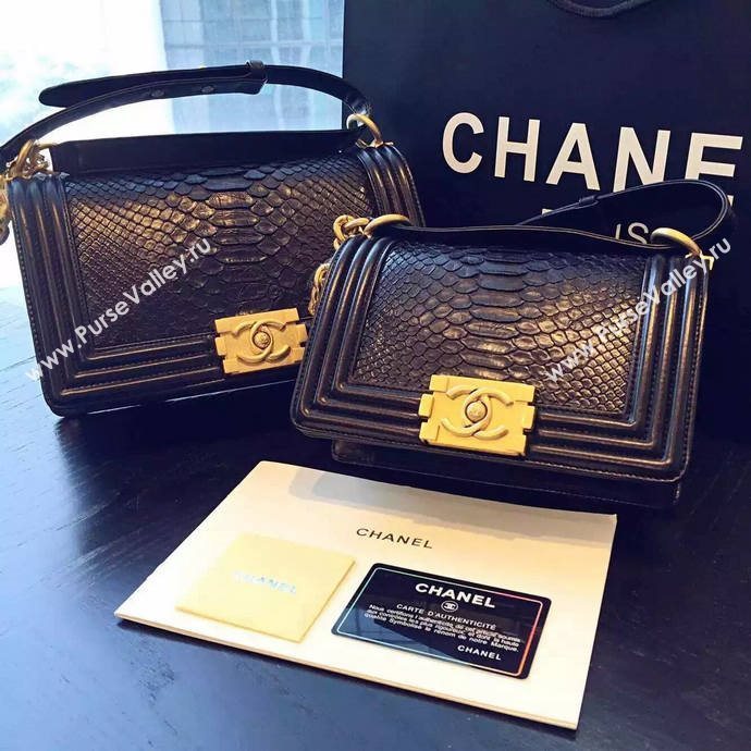 Chanel A66094 python leather small le boy handbag black bag 5853