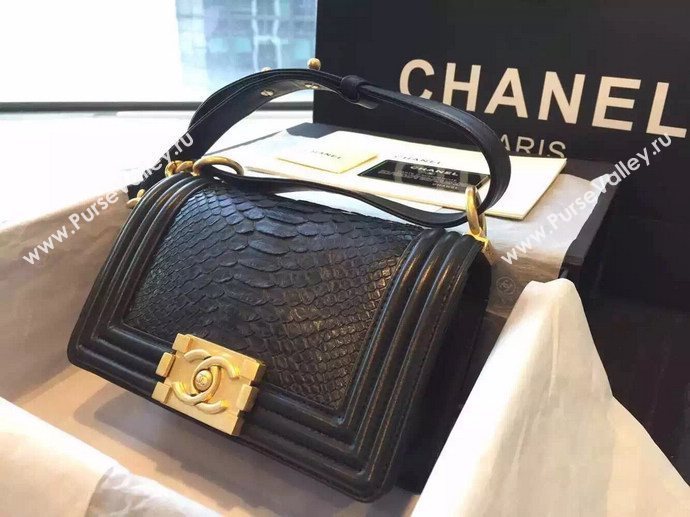 Chanel A66094 python leather small le boy handbag black bag 5853