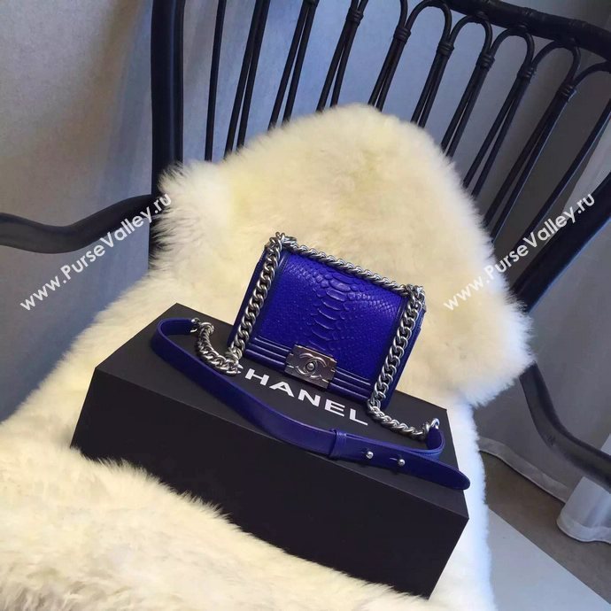 Chanel A66094 python leather small le boy handbag blue bag 5854