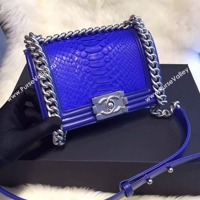 Chanel A66094 python leather small le boy handbag blue bag 5854