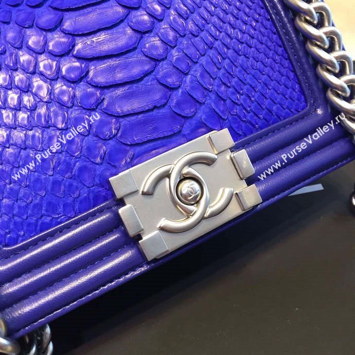 Chanel A66094 python leather small le boy handbag blue bag 5854